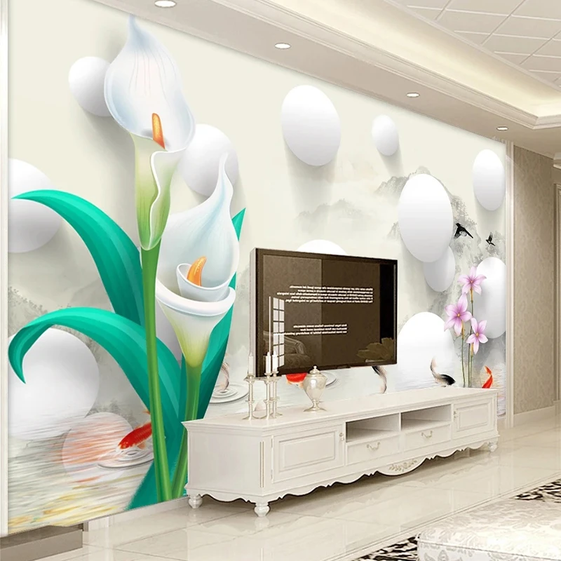 Custom Mural Wallpaper 3D Stereo Round Ball Water Flowers Background Wall Decor Living Room Bedroom Home Decor Papel De Parede