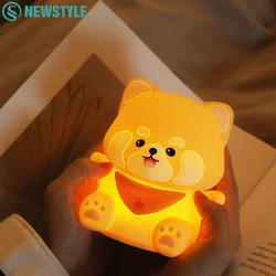 Cute Red Panda Night Light For Kids Warm Color Sleep Nightlight For Baby Nursery Rechargeable 2 Level Dimmable Tap Light