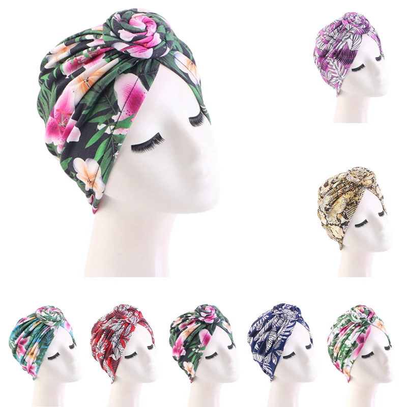 

Women Braided Top Knot Turban Scarf Print Arab Wrap Headscarf Ready to Wear Hijab Stretchy Muslim Headdress Chemo Cap Bandanas