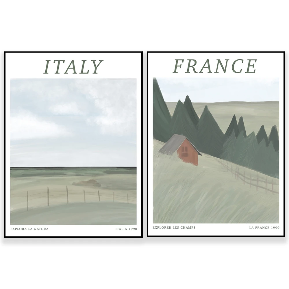 Sage Green Aesthetic Decor, Italy Travel Poster, Cottage Core Drawings