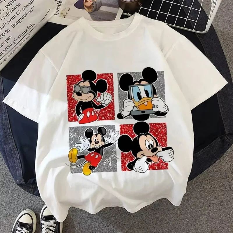 

Disney Minnie Mickey Cotton T-shirt Summer Parent-child T-shirt Casual Fashion Children's Clothing Men Women Oversize Tops Tee