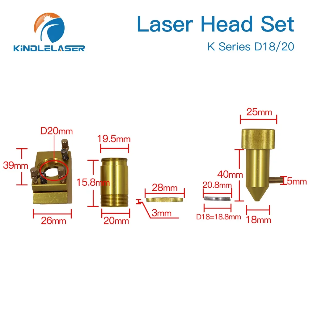 KINDLELASER serie K CO2 Mini Set di testine Laser D12/18/20mm FL50.8mm lente per macchina da taglio per incisione Laser 2030 4060 K40