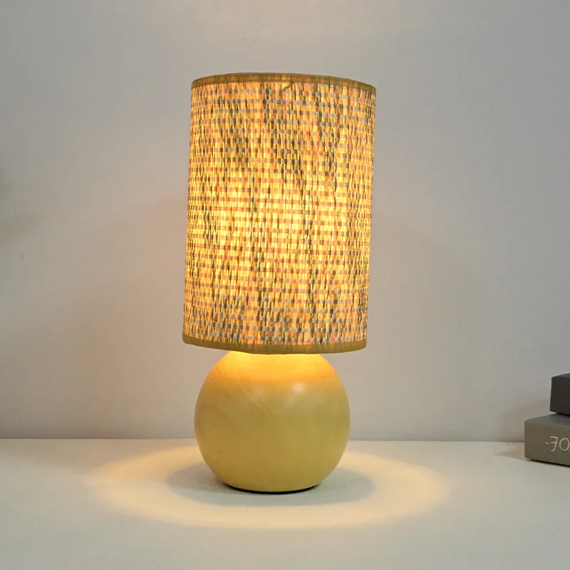 

Ретро керамический ночник с текстурой дерева, теплая и простая настольная лампа в китайском стиле, старинная тканая креативная настольная лампа YX789CQ