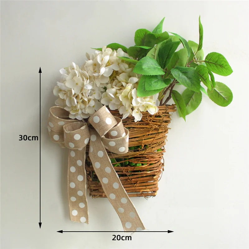 A44F-Ghirlanda per cesto appendiabiti per porta con ortensia crema, ghirlanda per cesto appeso per porta con fiori di campo, cartello di benvenuto per ghirlanda estiva per porta d'ingresso