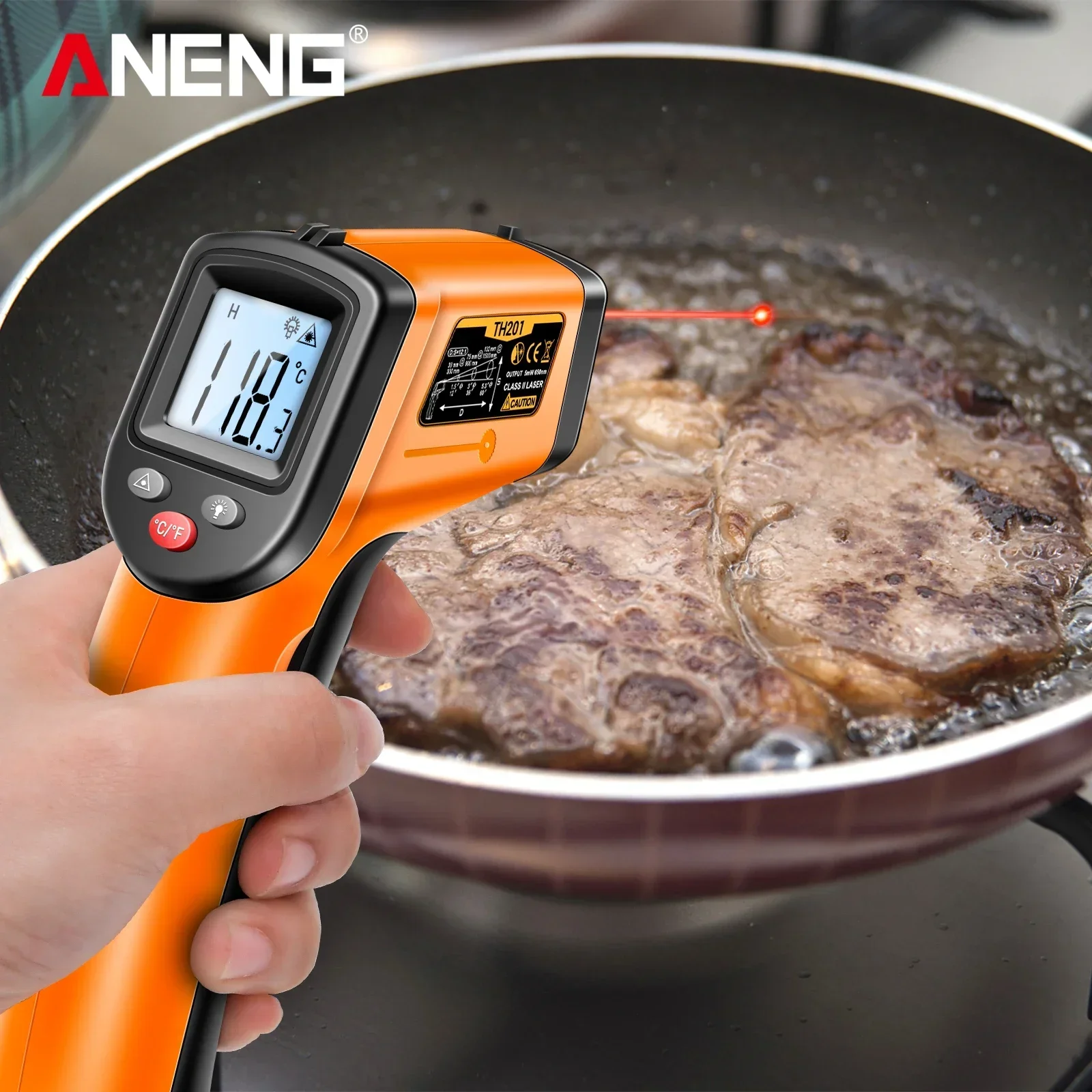 ANENG TH201 Non-contact Infrared Thermometer 12:1 D:S -50℃~400℃ Laser Backlight  Switch Industrial Temperature Test Gun
