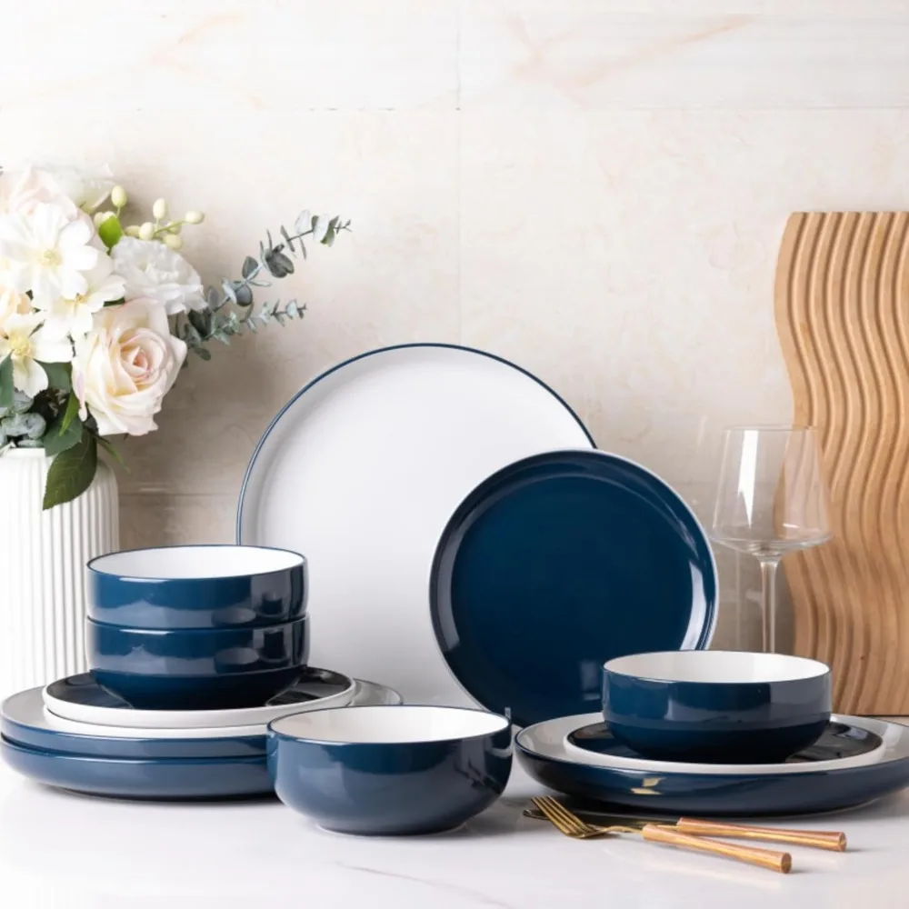 

12 pieces ceramic dinnerware set, modern white dish set for 4，scratch resistant smooth plates and bowls sets，oven safe，microwav