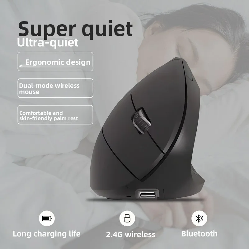 Mouse sem fio, mouse de escritório, mouse ergonômico, mouse vertical Bluetooth de modo duplo