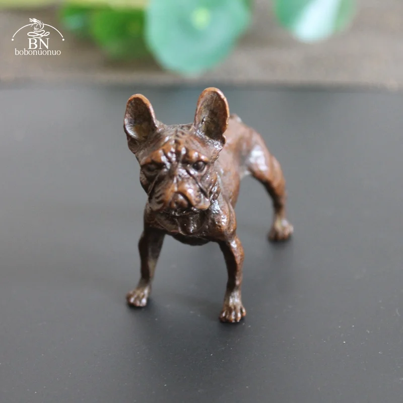 Copper Desk Ornaments Bulldog Miniatures Figurines Handmade Retro Brass Animal Pet Dog Statue Home Decorations Accessories Craft