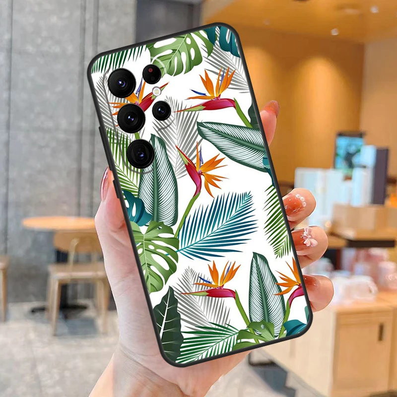 Retro กล้วย Leaf Plant สำหรับ Samsung Galaxy S23 S21 S22 Ultra S8 S9 S10 Note10 Plus หมายเหตุ20 Ultra s20 FE ฝาครอบ