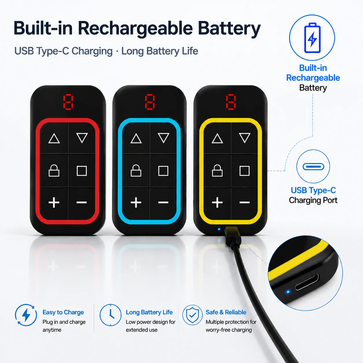 FUNNYSHIELD 8 in 1 Garage Remote Control Multi Frequency 300-915MHz Rechargeable Garage Door Opener Command Key Fob Transmitter