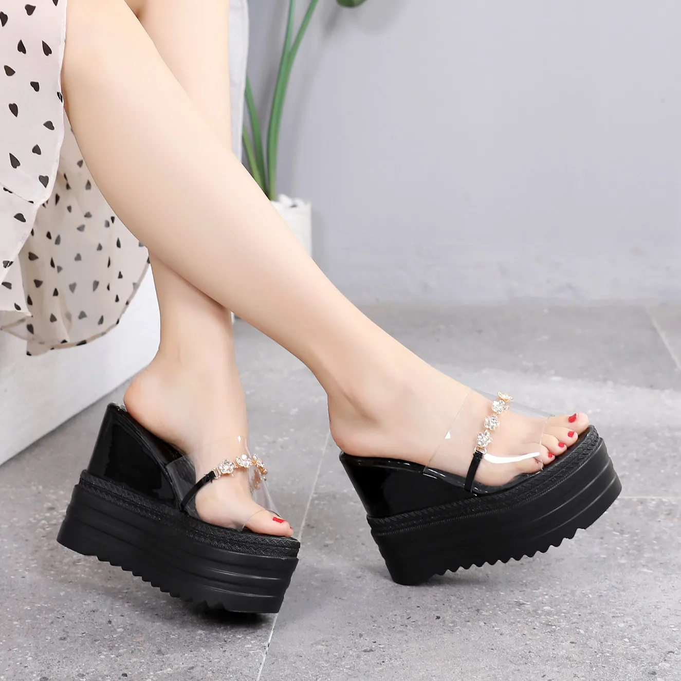 Slippers Casual Shoes Woman 2022 Heeled Mules Platform Increased Internal Jelly Slides Black Sandals On A Wedge Peep Toe Luxury