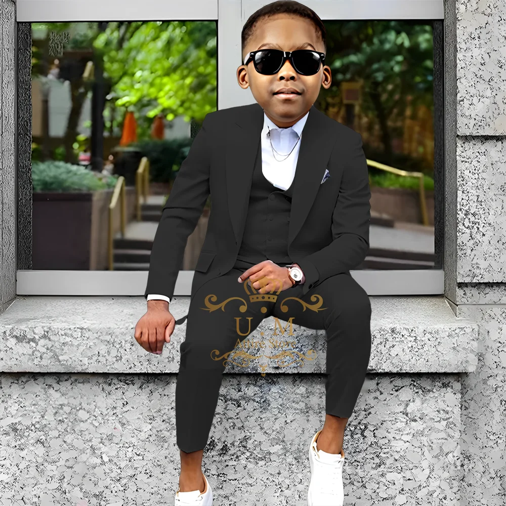 Wedding Tuxedos for Boys 3-piece Classic Set Jacket Vest Pants Custom Kids Costume for Cocktail Prom Birthday Xmas Party Gifts