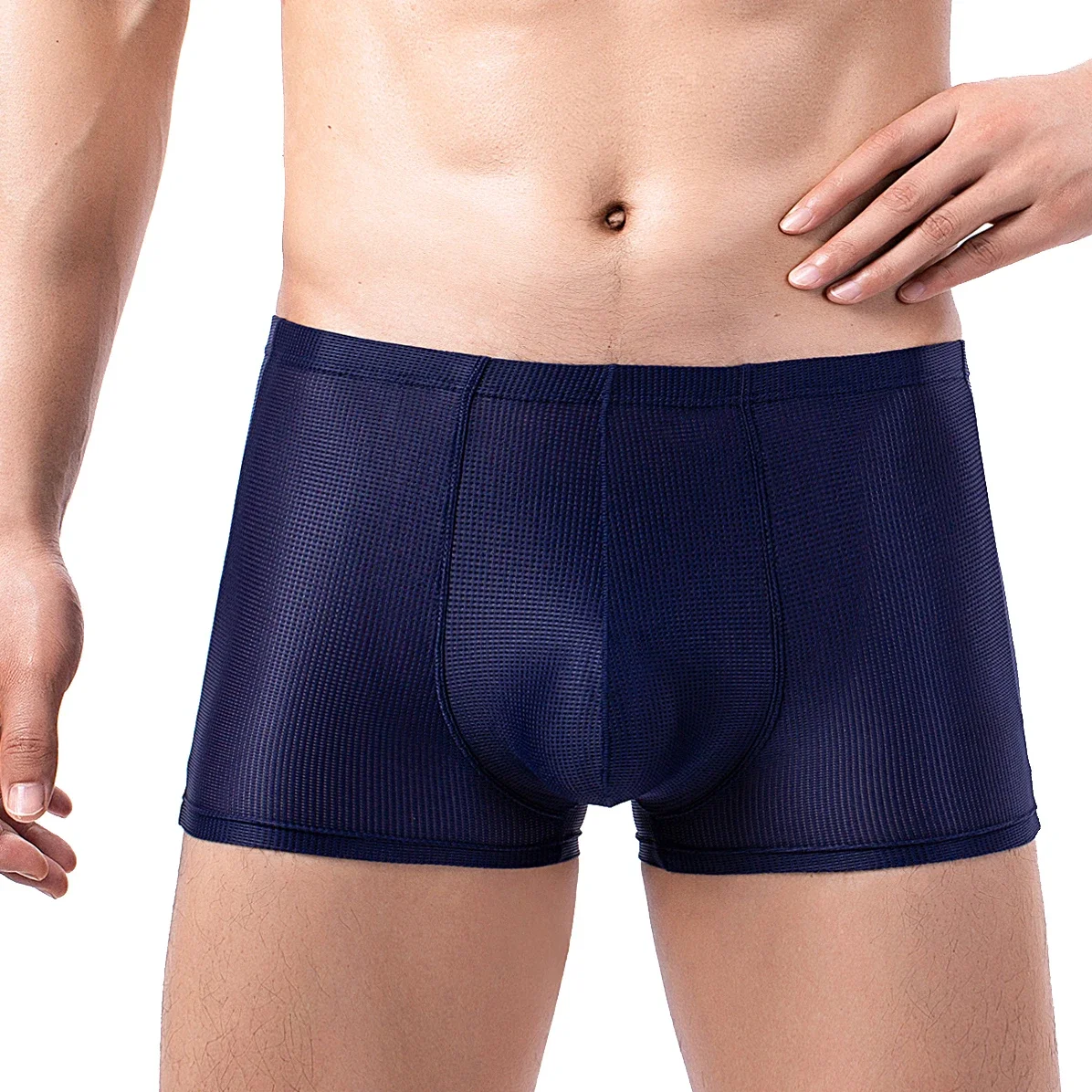 

Men Underpants Mesh Open Butt Breathable Underwear Low Waist Boxer Shorts Convex Pouch Panties Sexy Solid Color Lingerie Trunks