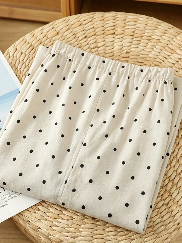 Fashionable Polka Dot Print A-Line  Skirt Women's High Waist Belted Summer New Style Korean Style Gentle Wooden Ear Print
