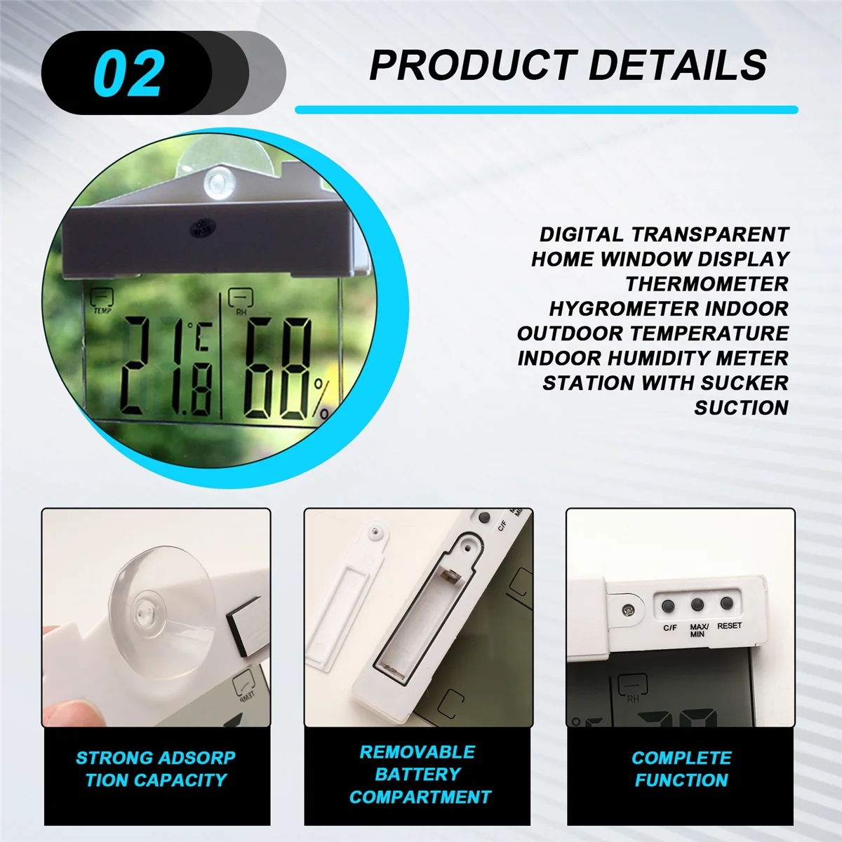 

Лучшее качество, цифровой прозрачный домашний оконный дисплей, термометр, гигрометр, измеритель влажности в помещении и на открытом воздухе S