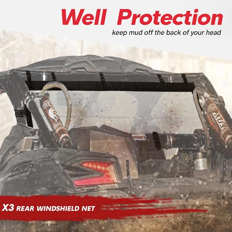 UV Protect Mesh Rear Windscreen for CAMO AM X3/X3 Max/XRS/XDS/Turbo/RR UTV 2017-2024 Soft Back Window Net with Windshield Protec image 3