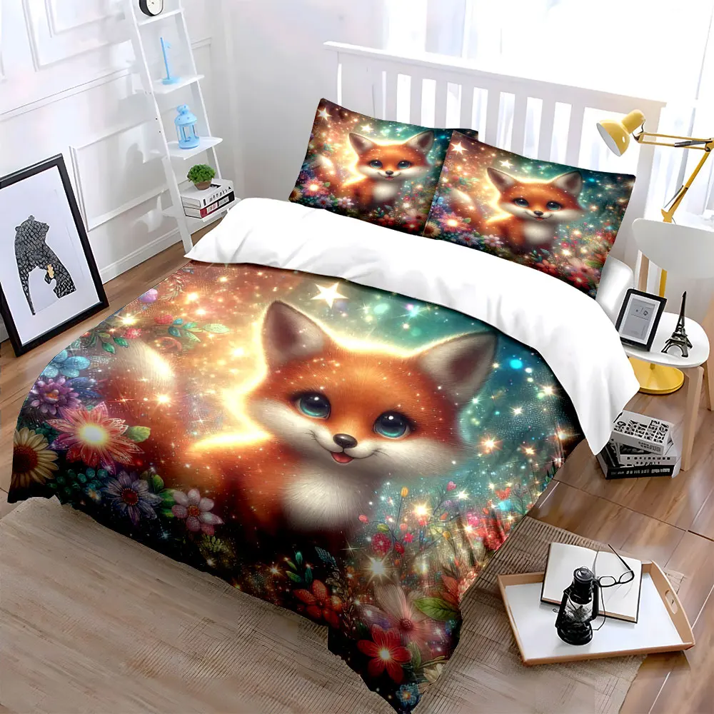 Dreamy Stars and Colorful Garden Duvet Cover Set with 3D Printing Design Soft Polyester Bedding Set All-Season Comfort