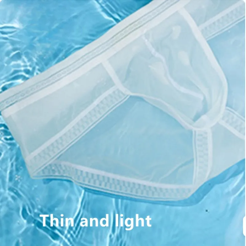 Calzoncillos de seda transparente para hombre, ropa interior fina y semitransparente brillante para hombre, calzoncillos transparentes sensuales de tiro bajo, calzoncillos con bolsa en U