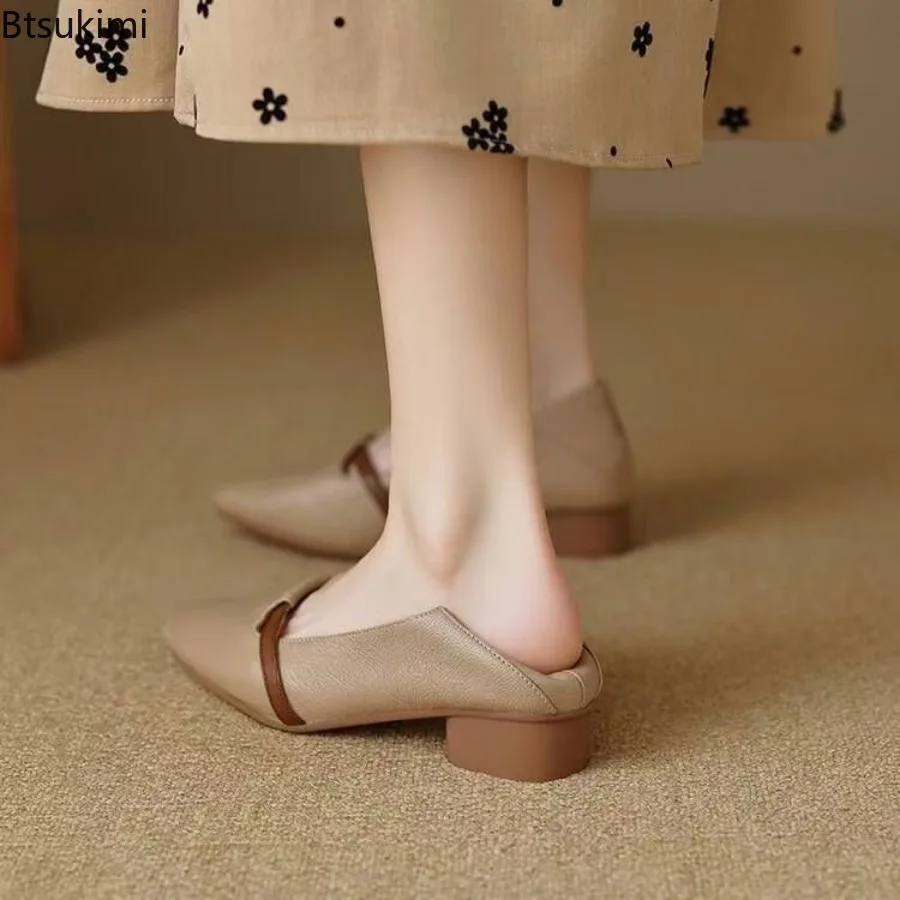 New Women's Cute Sweet Light Weight Single Shoes Slip on Square Heel Casual Shoes Ladies Comfort Spring Elegant Beautiful Pumps