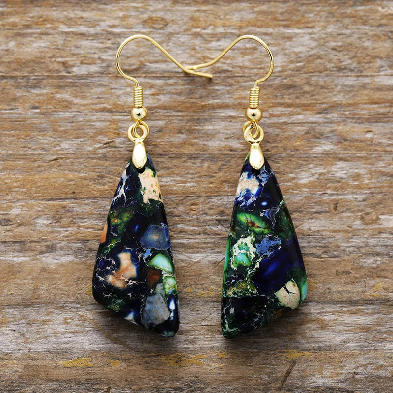2026 New Ethnic Style Women's Natural Stone Emperor Stone Triangular Earrings Attend Banquet Trendy Personalized Accessories