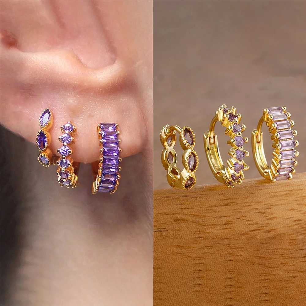 3PCS Dainty Stainless Steel Horse Eye Zircon Round Small Hoop Earrings Set For Women Fashion Huggie Women's Jewelry pendientes