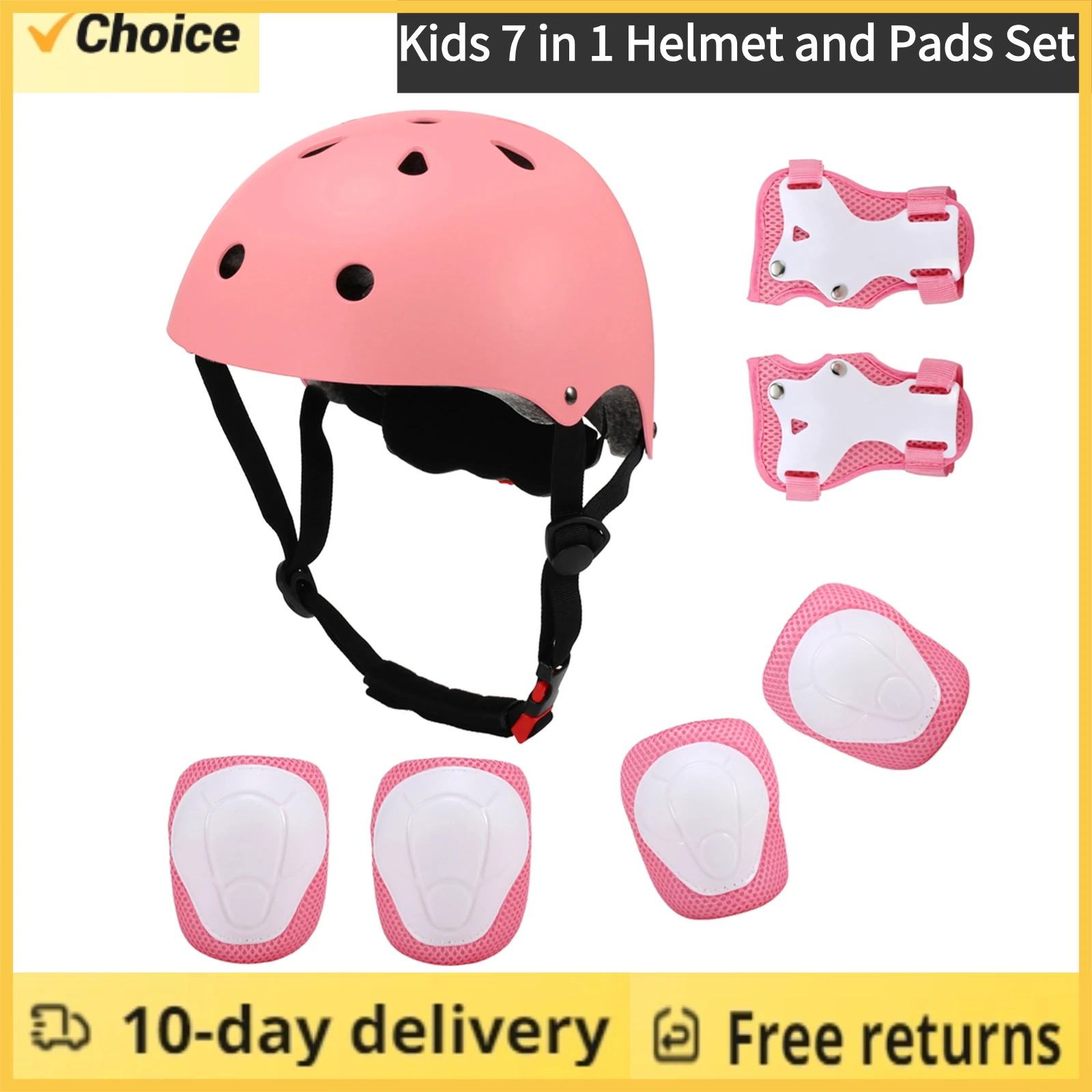 

Kids 7 in 1 Helmet and Pads Set Adjustable Kids Knee Pads Elbow Pads Wrist Guards for Scooter Skateboard Roller Skating Cycling