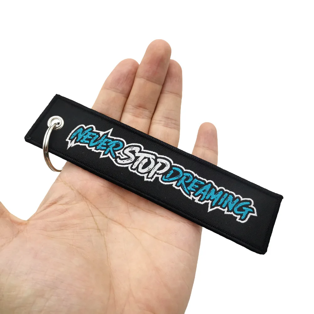 Newset JDM Racing Japan Keyring Embroidered Nylon Fabric Keychain Moto Keychain Car Key Tags Never Stop Dreaming