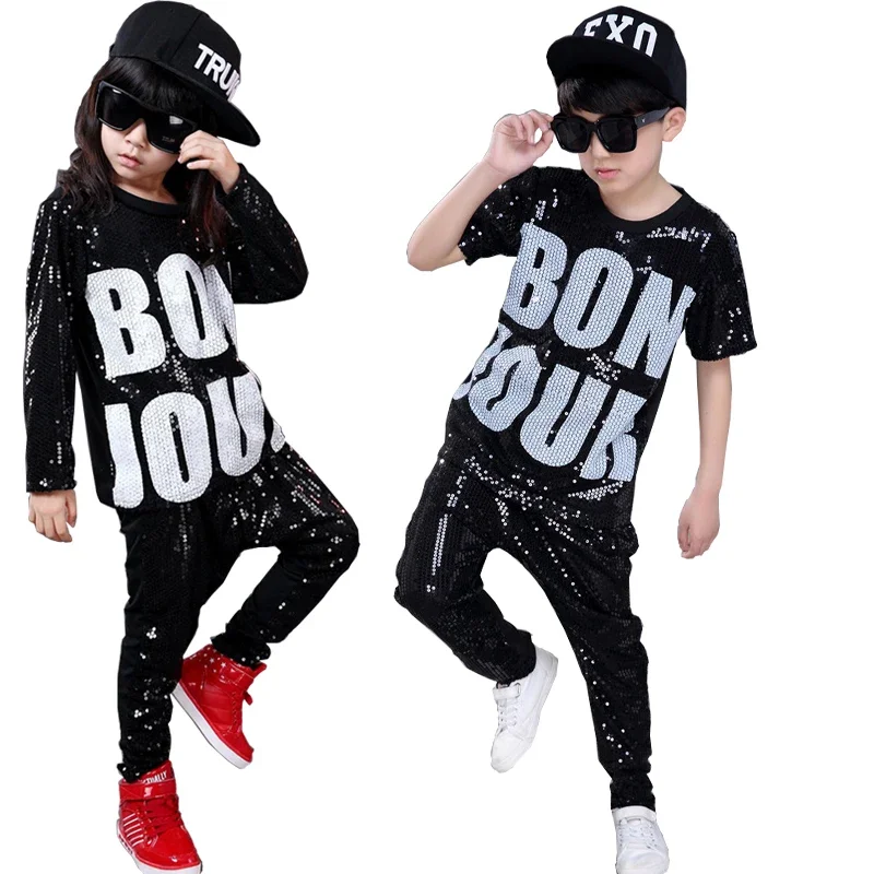 Costumes de danse moderne jazz pour enfants, vêtements de scène de fête pour enfants, tenues de salle de Rhpour enfants, vêtements de performance hip hop