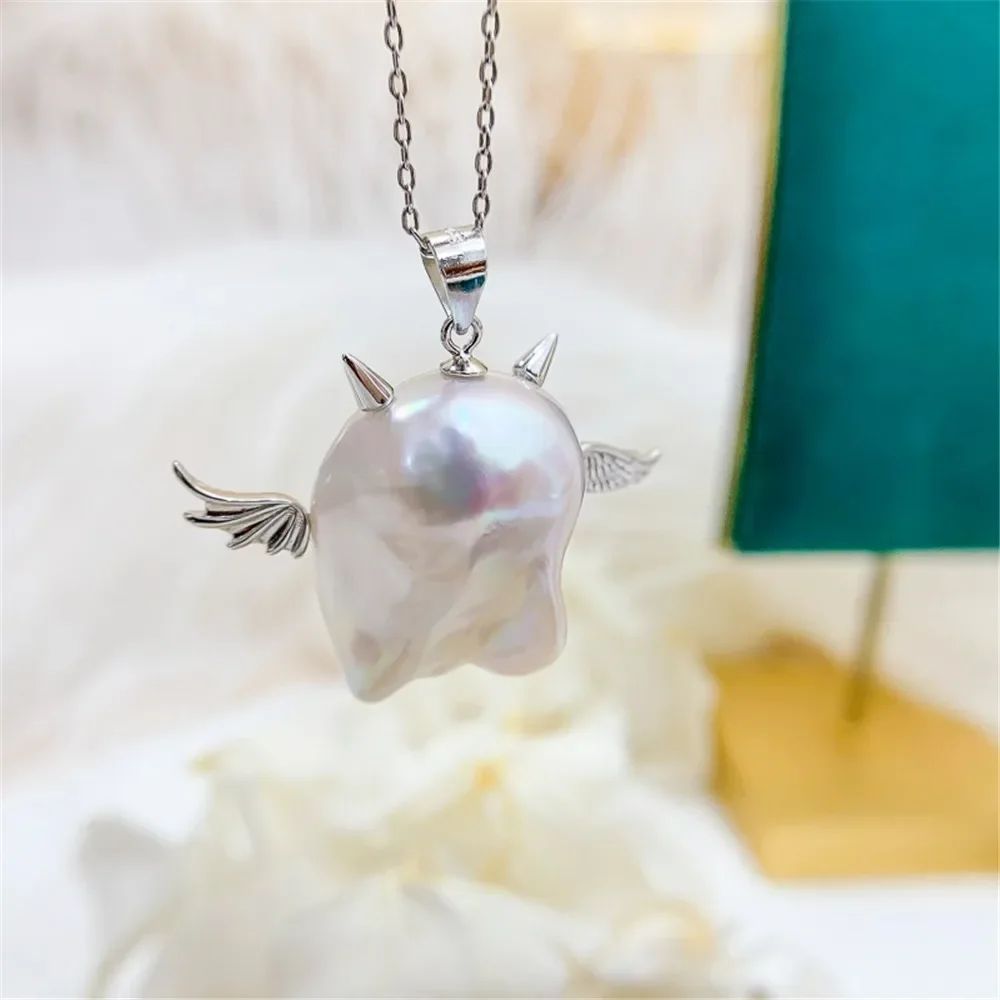 DIY Pearl Accessories S925 Sterling Silver Pendant Empty Toa Piao Small Devil Baroque Alien Necklace Bracelet D431