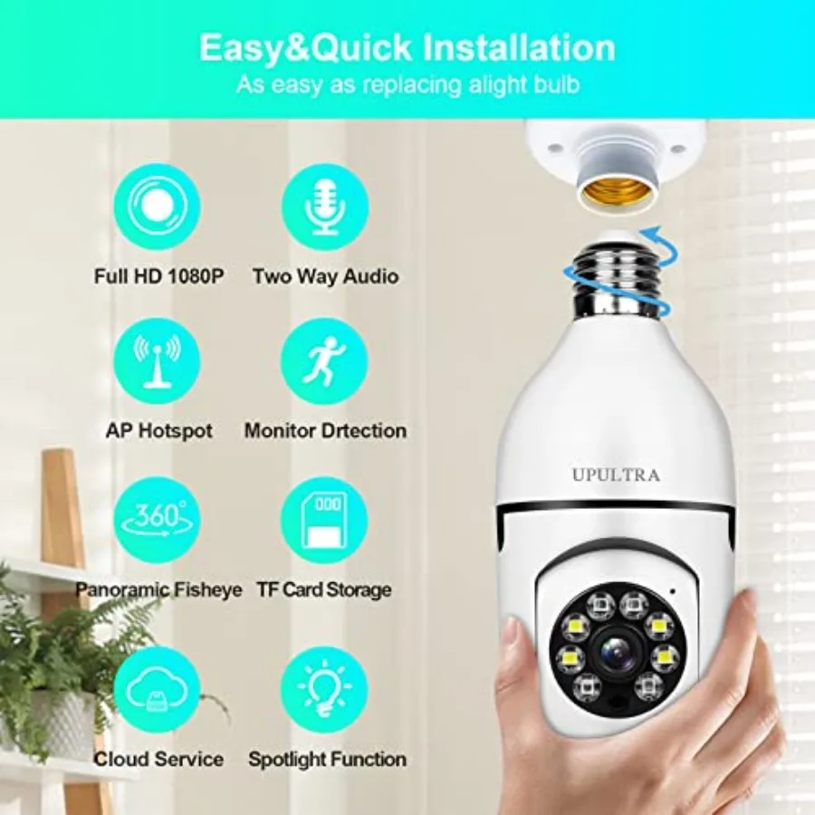 Light Bulb 1080P Security Wireless Camera Wifi Smart for home surveillance Screw into the E27 light bulb socket Spotlight Alarm