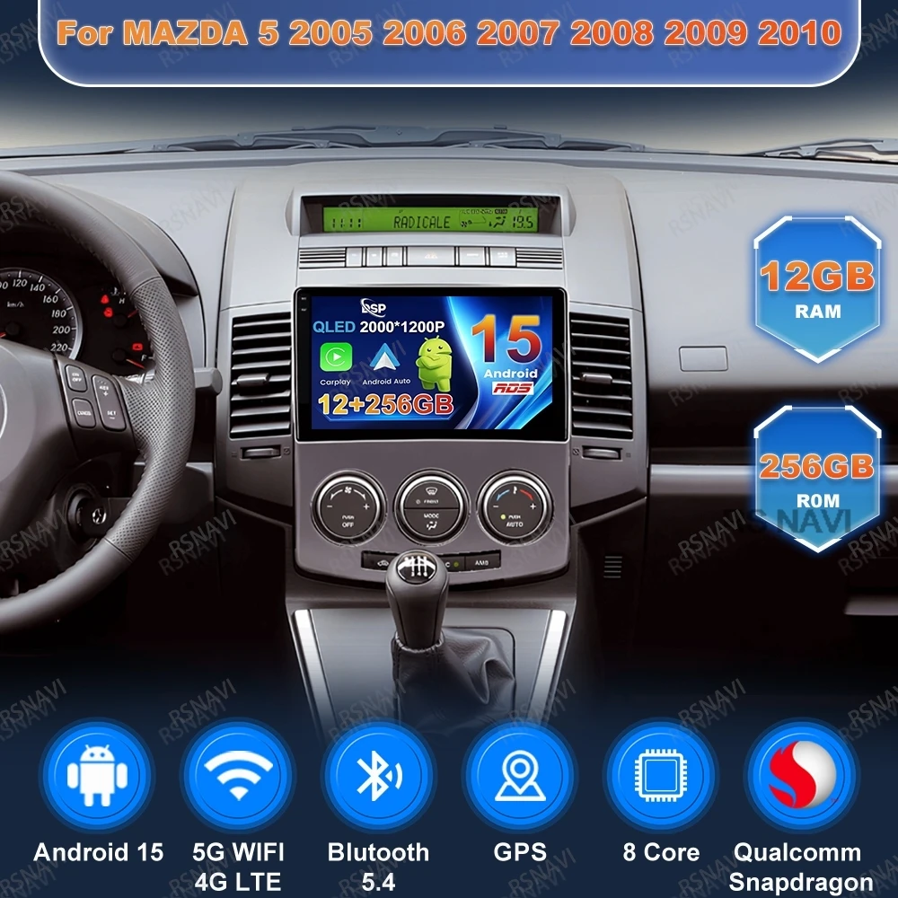 

Автомобильное радио Android 15 для MAZDA 5 2005 2006 2007 2008 2009 2010 QLED Qualcomm Navigation 4G LTE Авторадио Стерео Мультимедиа GPS
