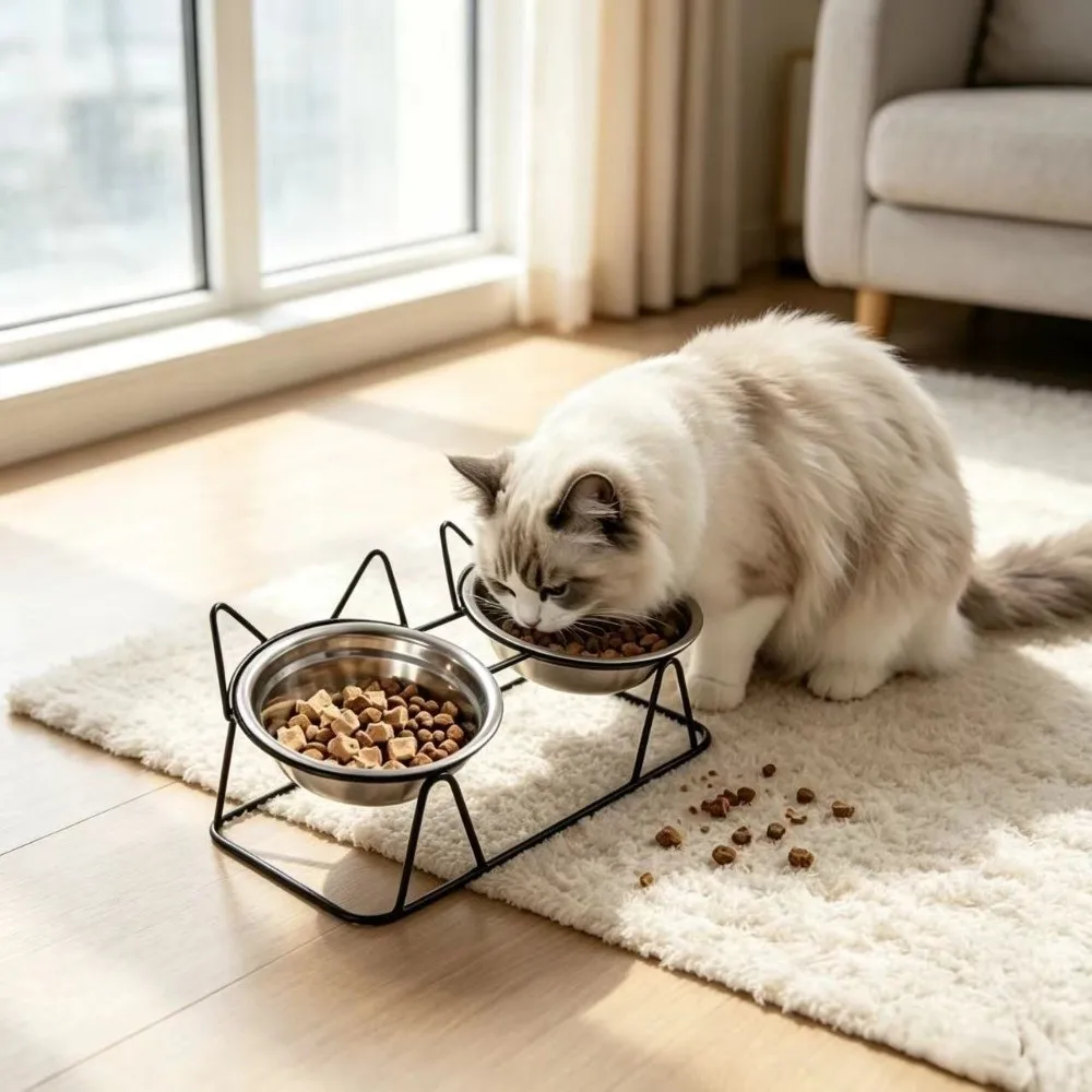 Fall-Resistant Raised Pet Feeding Bowls Anti Overturning Thickened Cat Double Bowls with Stand Water Food Bowl Dog Accessories