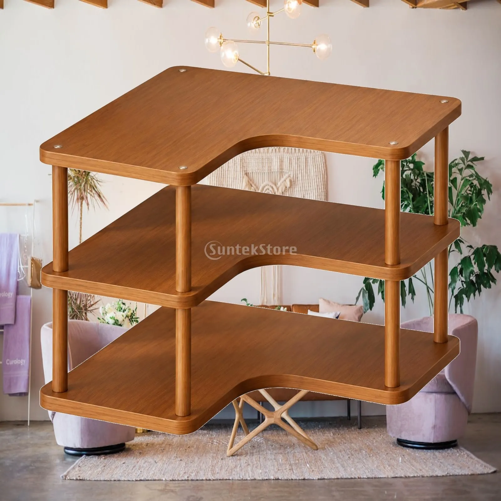 Space Saving Bamboo Corner Shelf 3 Tier Organizer for Home Office Kitchen Bathroom Bedside Small Item Storage