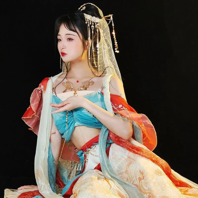 

Dunhuang Hanfu Exotic Style Tianzhu Princess Western Region Girl Hanfu Improved Embroidery Han Element Smooth Silk Women's Dress