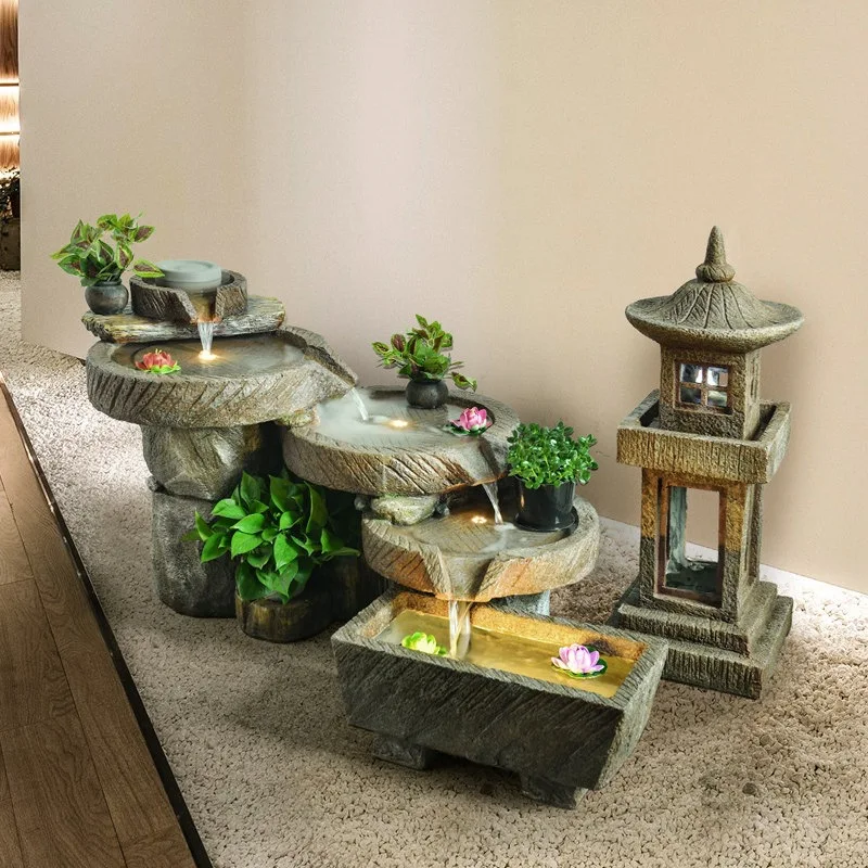 Japanese courtyard pastoral zen flowing water ornament living room fish tank indoor balcony fountain landscape