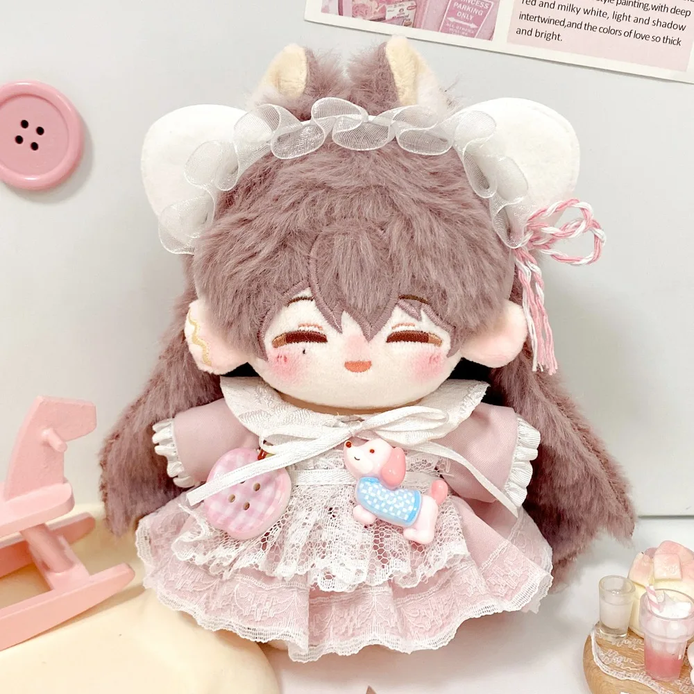 귀여운 드레스 10cm 면 인형 옷 고양이 귀 머리띠 인형 옷 세트 만화 강아지 사랑스러운 인형 드레스 세트 인형 액세서리
