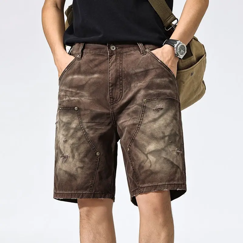 

JXN2036 Summer new tie-dye work shorts men loose big yards cotton straight five trousers American casual