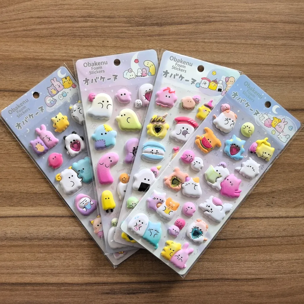 

4 Sheets Obakeinu Foam Stickers - Cute Ghost Character Decals for DIY Crafts, Journals & Kids’ Decor Sticker Story Store