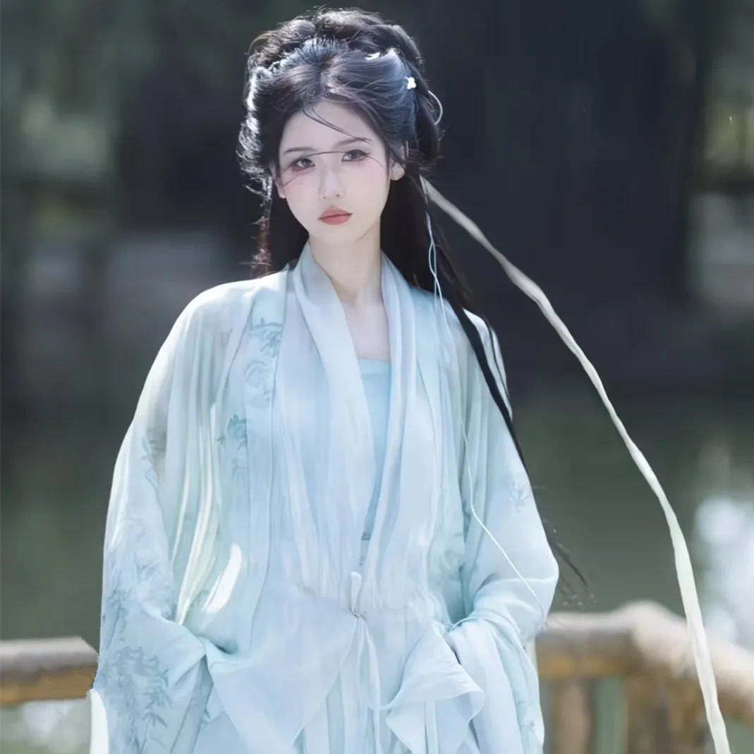 Flowing Ancient Chinese Hanfu Dress For Female Beautiful Cold and refreshing outfit For Spring Summer Thin Version Long Robe
