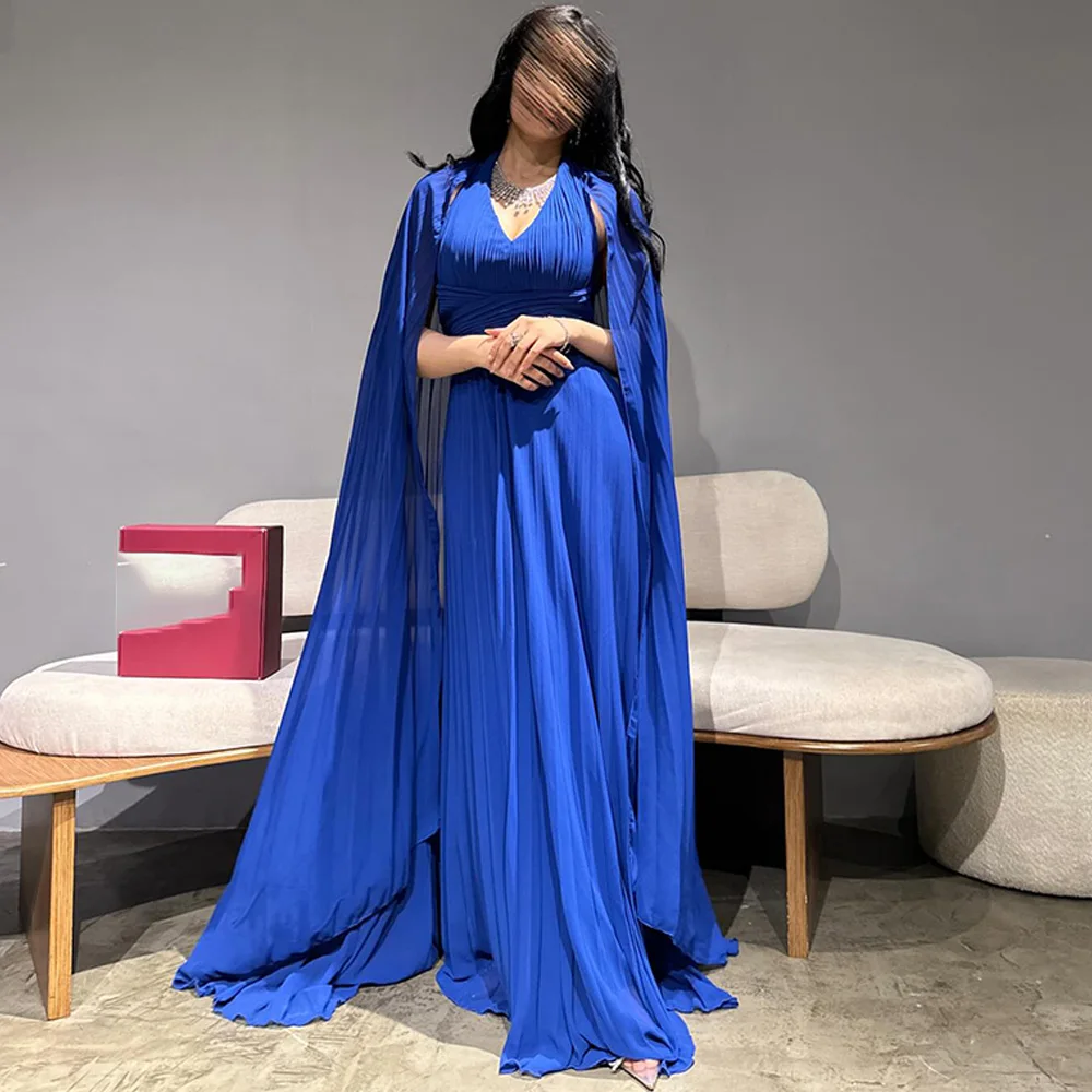 Court Train A-Line Halter shawl Temperament and High Quality Evening Dresses Floor Length Custom Size Chiffon Long Sleeves