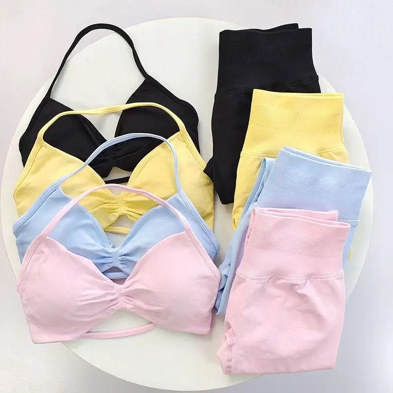 

New Sports Set Two-piece Girls' Resistance Training Yoga Pilates Gym Exercise Cycling Sports Set High-elasticity Seamless Set