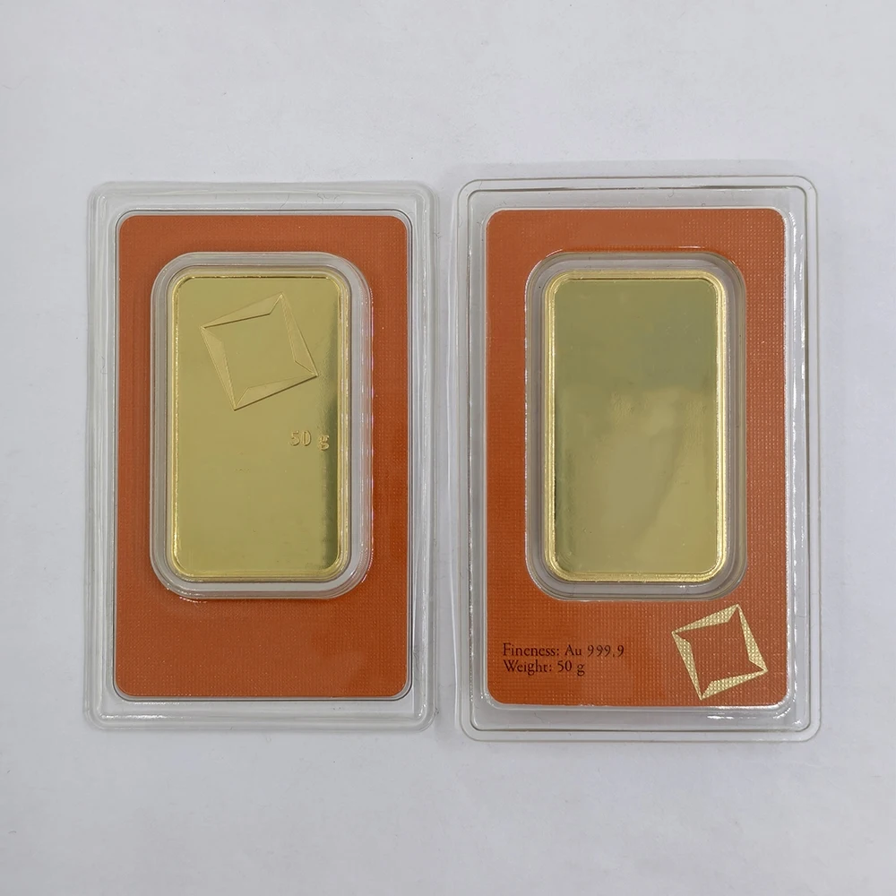 VB 1g/2,5g/10g/20g/1oz/50g 24K vergulde goudstaven in oranje verzegelde verpakking, niet-magnetische koperen staaf, onafhankelijk serienummer, cadeau