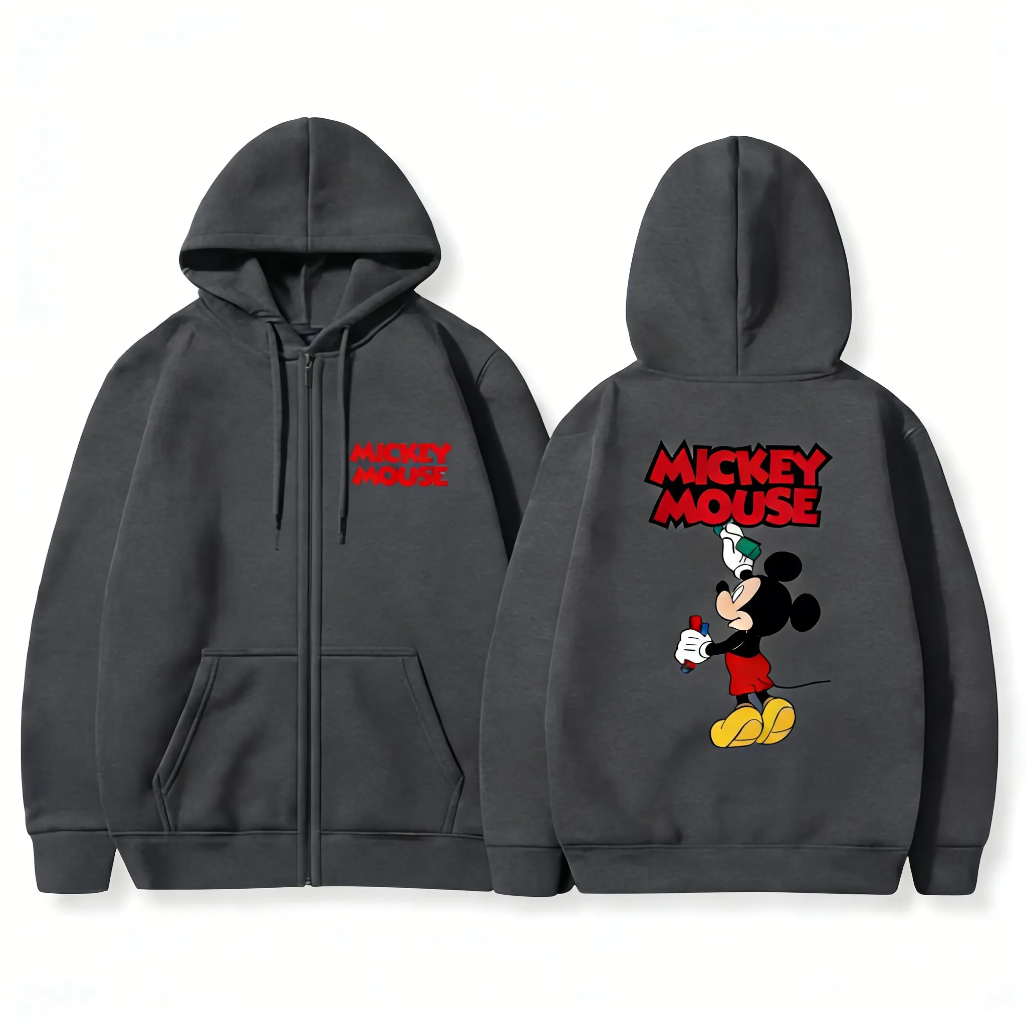 

Толстовка с капюшоном на молнии с изображением Микки Диснея, мужская и женская толстовка, весна-осень 2026, уличная одежда, повседневные топы, пуловер, куртка с мультяшным графическим принтом