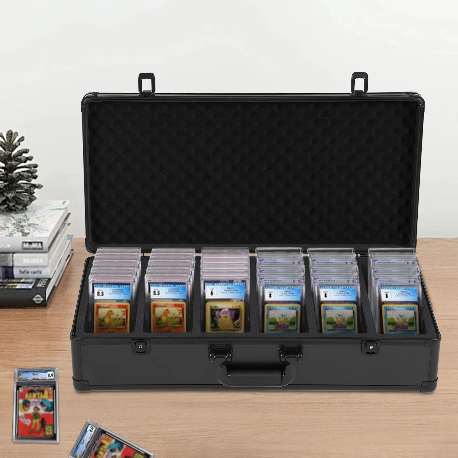 

Card Storage Box, 6 Slot Aluminum Alloy EVA Card Holder Organizer, Waterproof Rustproof Coins Holders Storage Box for Cards Coin