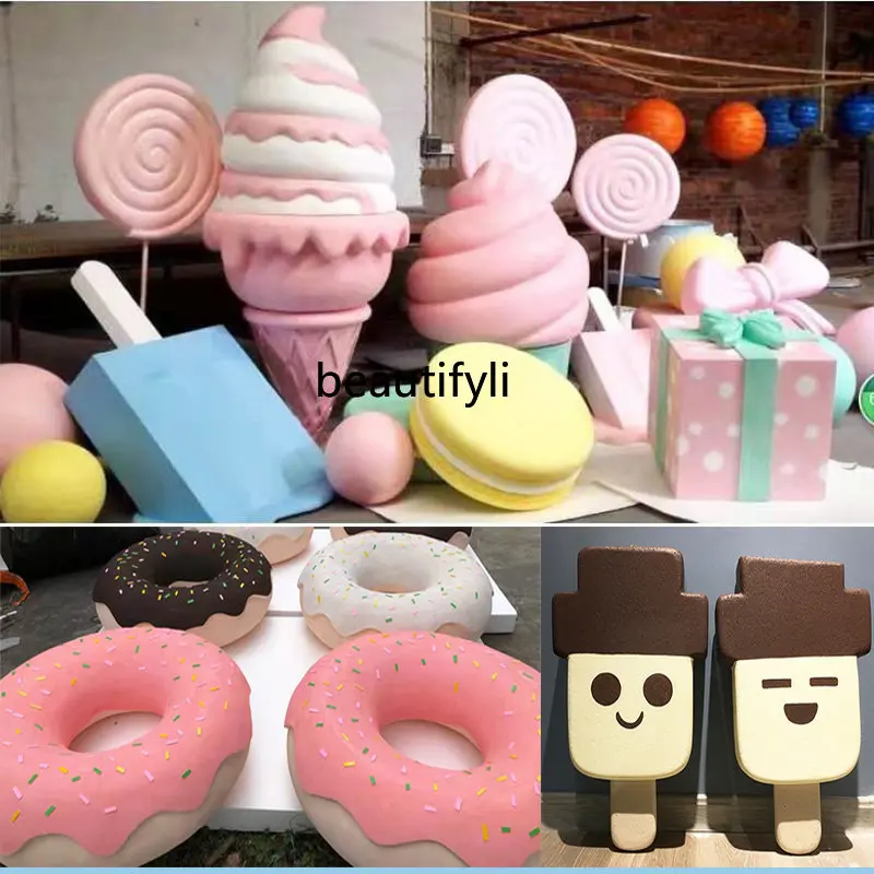 zqSummer Art Gallery Three-Dimensional Ice Cream Props Macaron Donut Cold Drink Shop Window Decorative Ornament