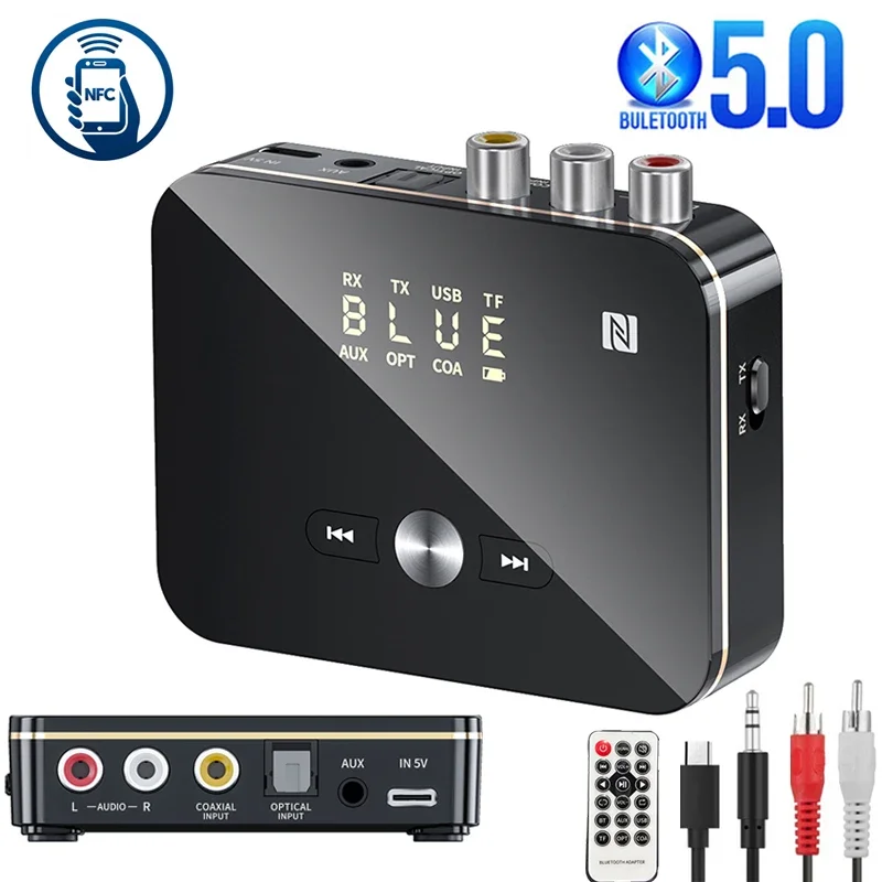 

Bluetooth Receiver Transmitter 5.0 NFC Stereo 3.5mm AUX Jack RCA Optical Wireless Audio Adapter Mic IR Remote Control For TV New