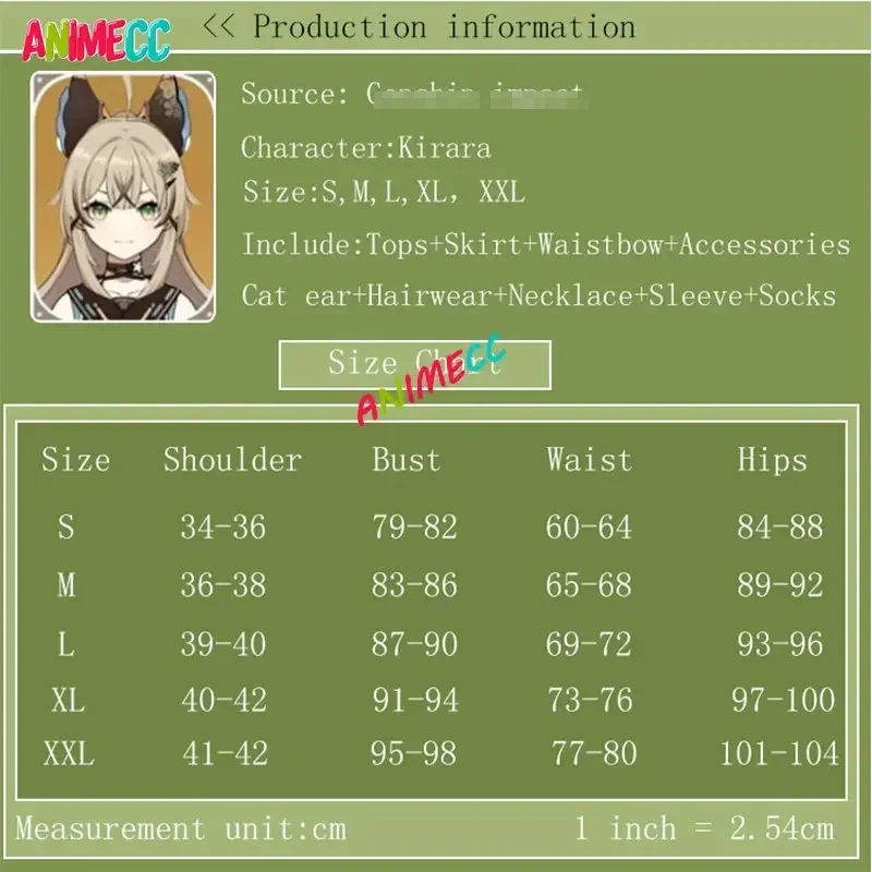 ANIMECC-Disfraz de S-XL Kirara para mujer y niña, peluca con cola de oreja, juego de Anime Genshin Impact, trajes de fiesta de Halloween