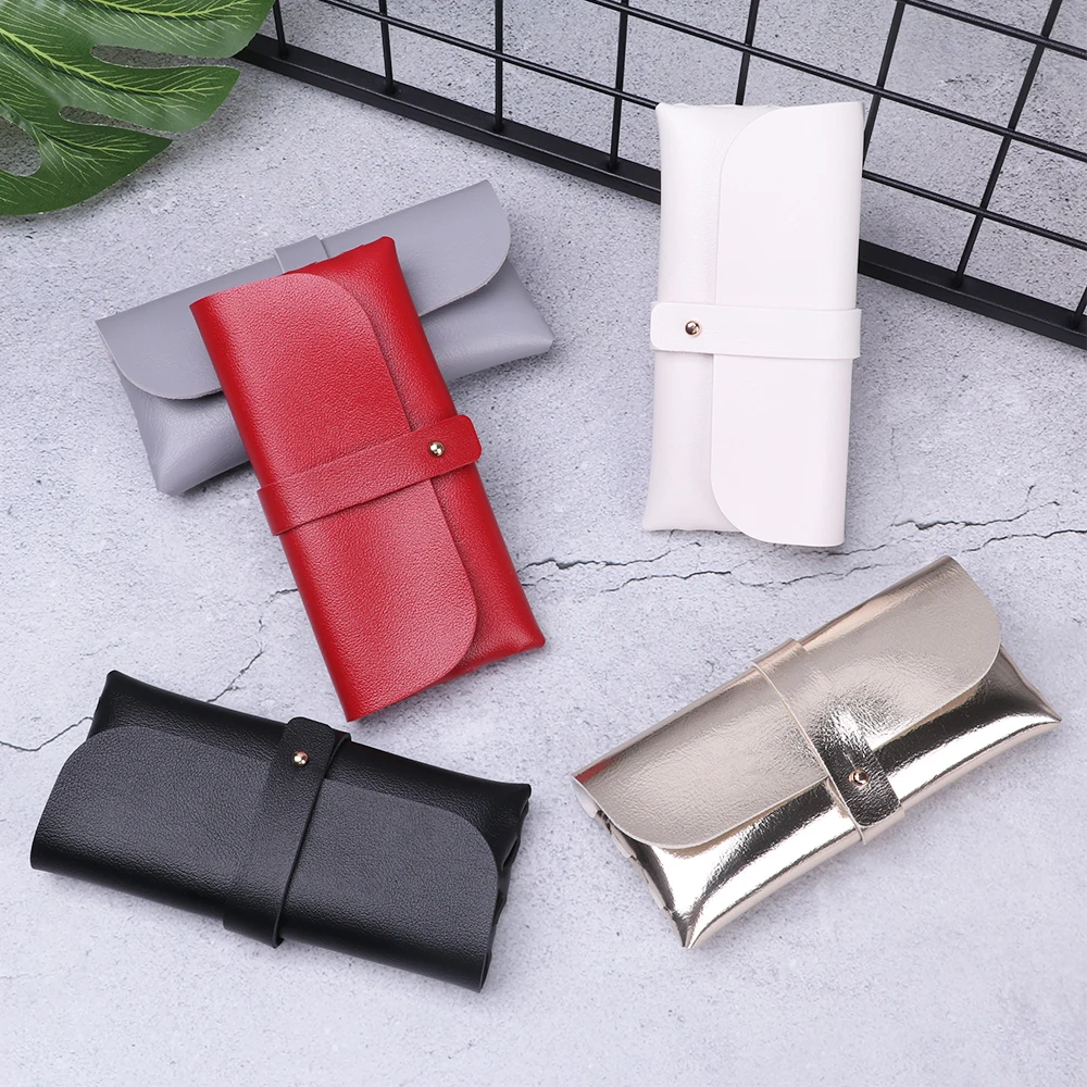 New 1pcs Men Women Leather Sunglasses Case Fold-able Buckle Glasses Box Eyeglass Holder Bag Protector Eyewear Accessories