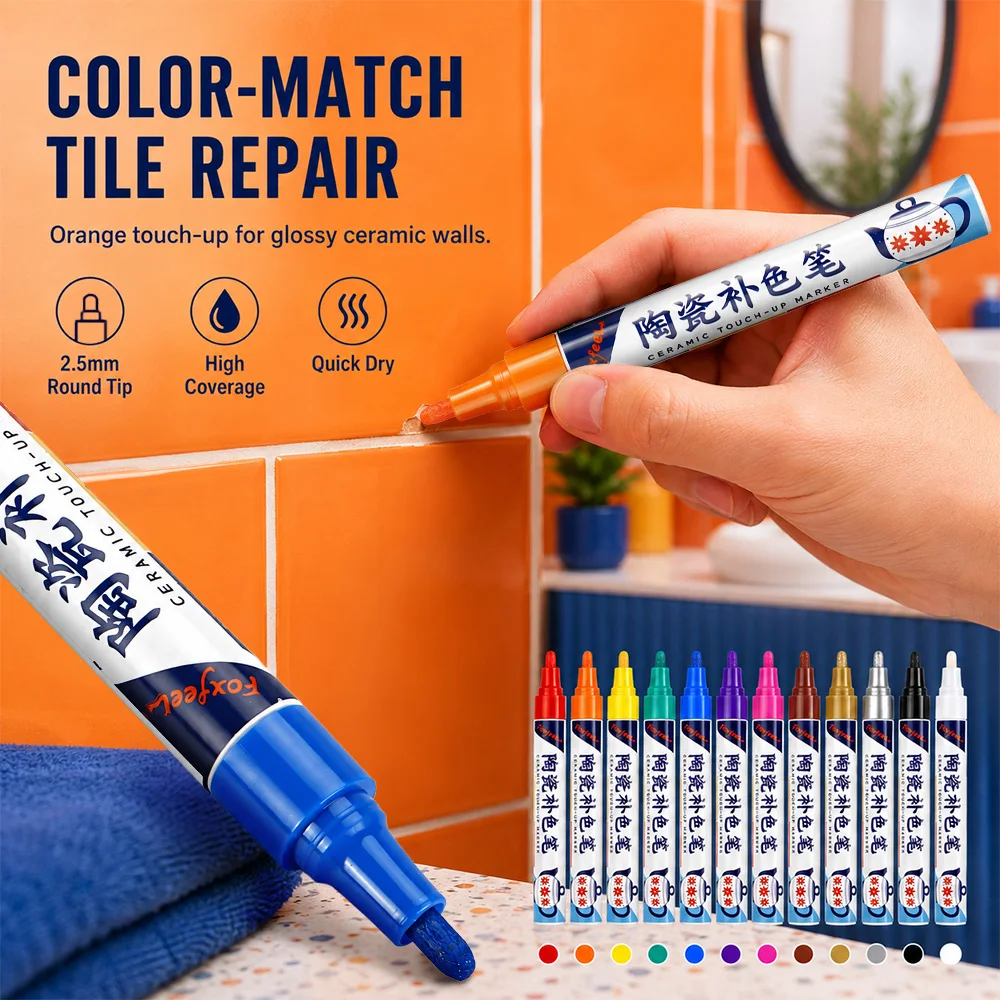 1/12 Colors Ceramic Tile Touch Up Marker Pen Waterproof Quick Dry Color Repair Pen Bathtub Ceramic Chip DIY Color Refinish Tool