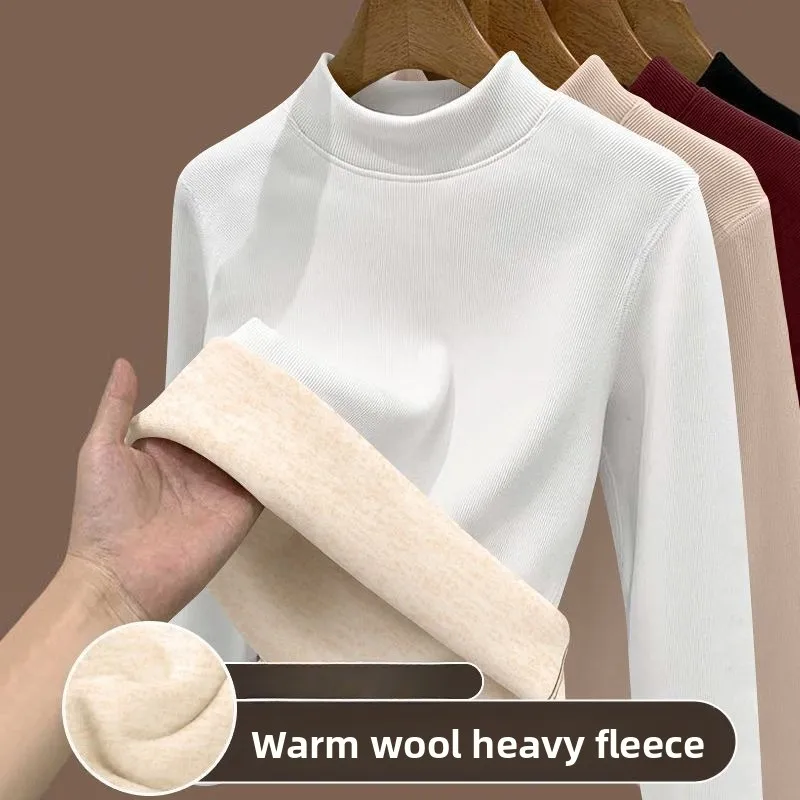 Women's Winter Lamb Fleece Base Shirt Tops with Thickened Fleece Heated Underwear Autumn Long Sleeved T-shirt Warm Clothes image 2